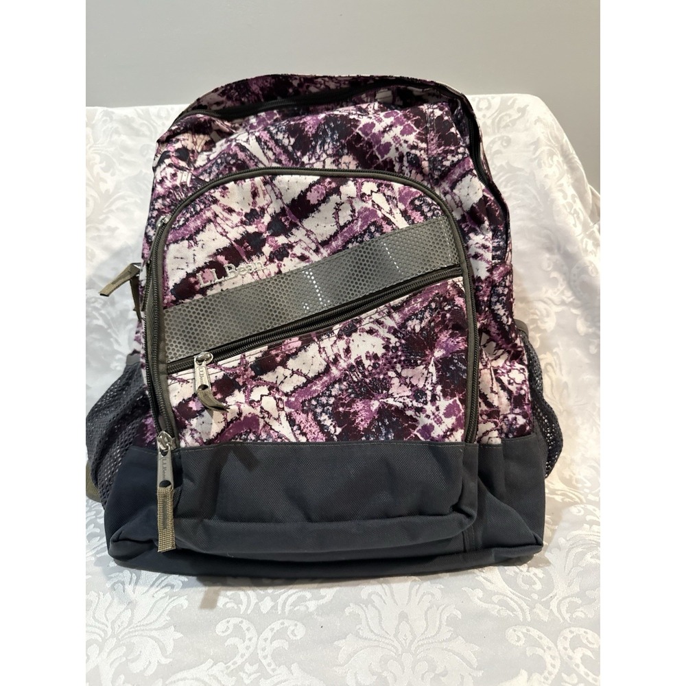 L.L. Bean Deluxe Book Pack Backpack Multi Purple Abstract Print Bag Travel